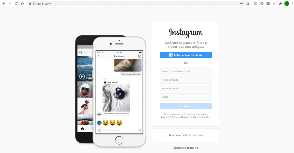 como cadastrar uma conta no instagram via computador, desktop ou notebook