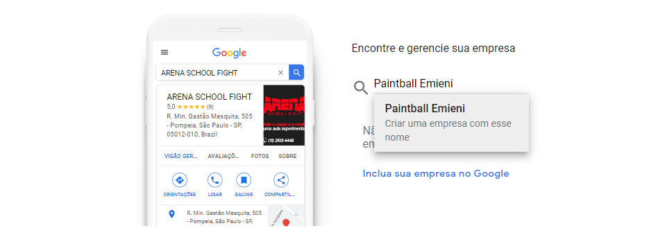 Insira o nome de sua empresa no google meu negocio